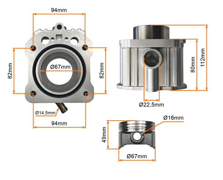 Cylinder 67mm głowica uzbrojona pokrywa zaworów quad atv 250cc ciecz