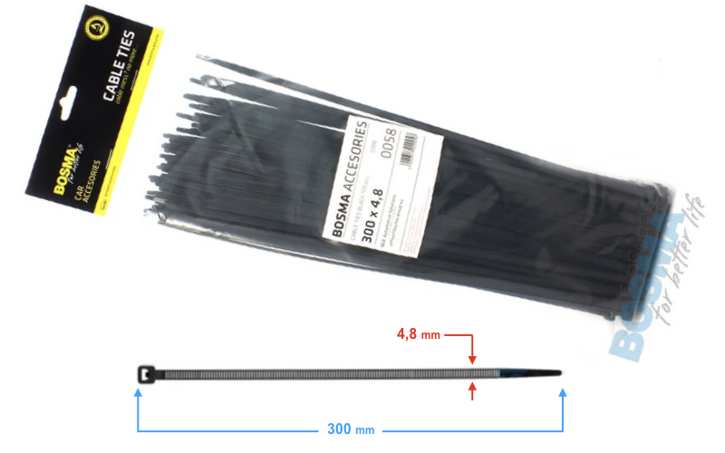 Opaska zaciskowa BOSMA 4,8*300mm czarne 100 sztuk