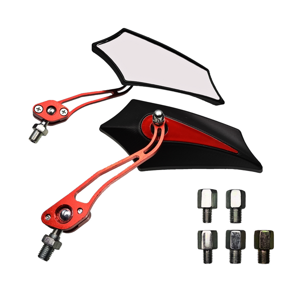 Lusterka motocyklowe ostre czarno czerwone M8 M10 skuter motocykl