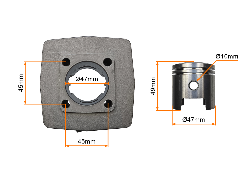 Cylinder 2T 80cc 47mm sworzeń 10mm do silników rowerowych