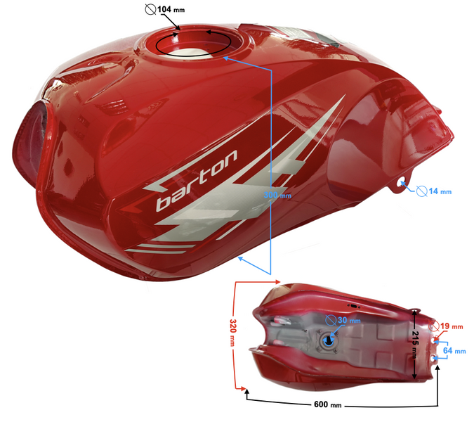 Zbiornik paliwa czerwony do motoroweru Barton Fighter 2