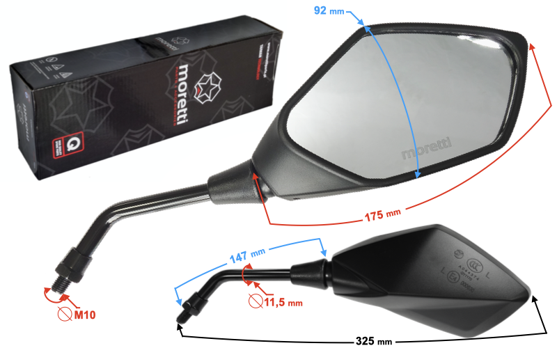 Lusterka motocyklowe R+R 10MM z homologacją