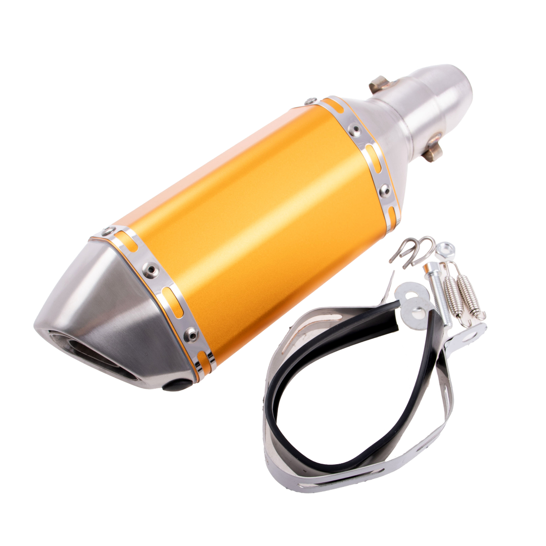 Końcówka wydechu tłumik short złota 310mm obejma sprężyny adapter