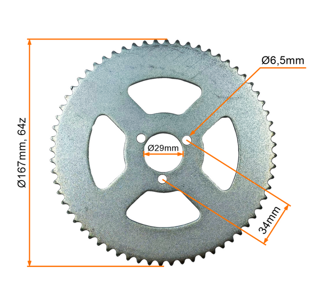 Zębatka tył na łańcuch T8F 64z śr.wew. 29mm Mini Pocket Bike