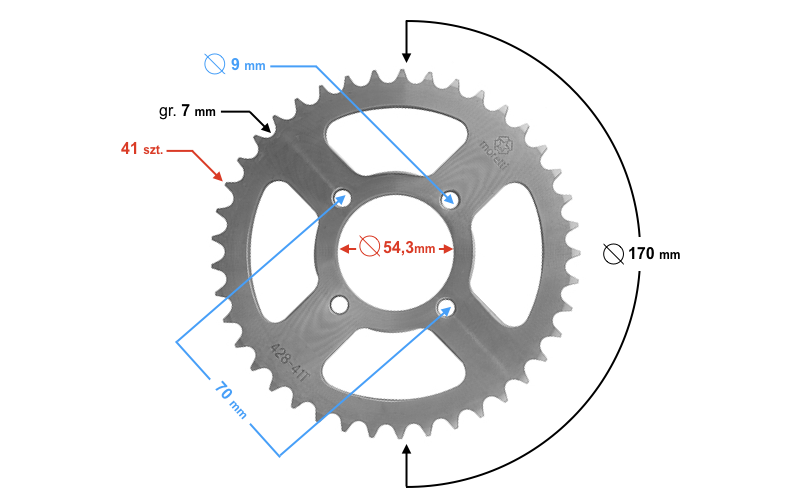 Zębatka tylna Moretti 41z 428 54mm Barton Ranger