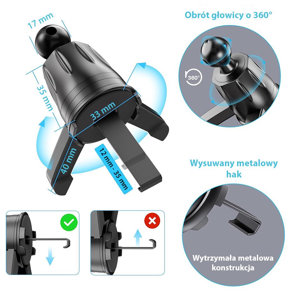 Uchwyt samochodowy Premium - do kratki - eXtreme - typ:O-15 W MagMax