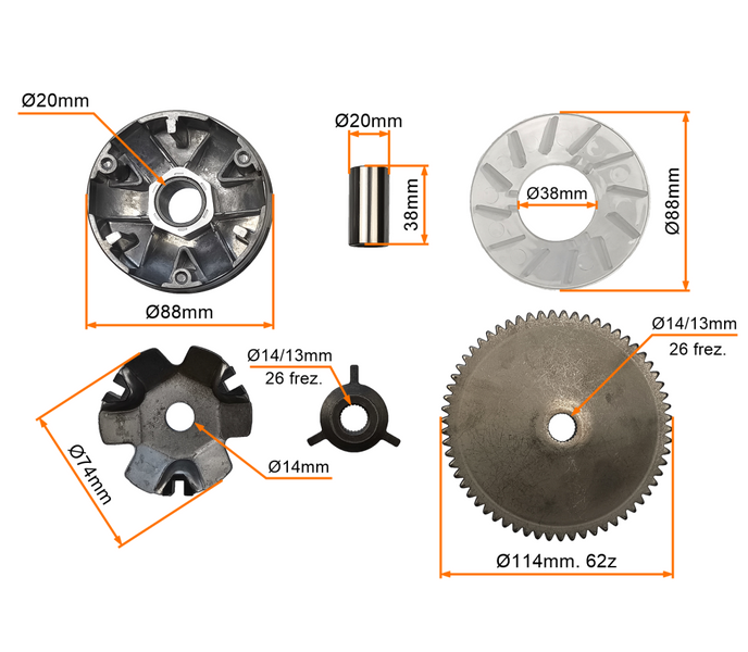 Wariator - sprzęgło przód 4,0g kpl 4T GY6 Ering Gb Motors Junak Longjia Rex