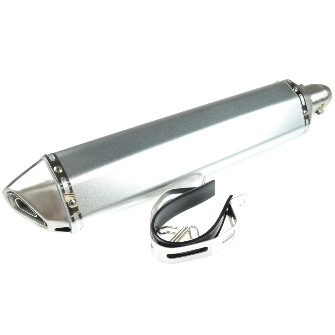 Tłumik końcówka wydechu uniwersalna extra long srebrna motocykl motorower