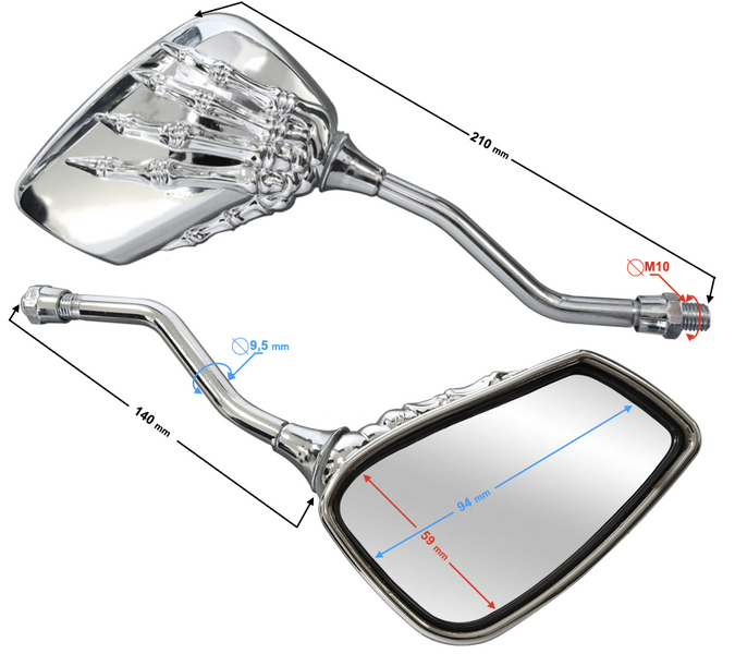 Lusterka motocyklowe chromowane szkielet M10