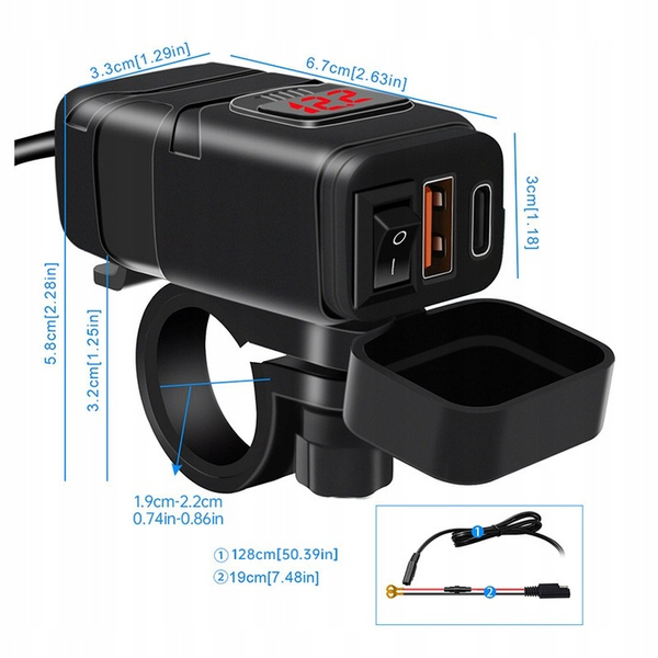 Ładowarka motocyklowa FreedConn MC1N-PD szybkie ładowanie QC 3.0 włącznik