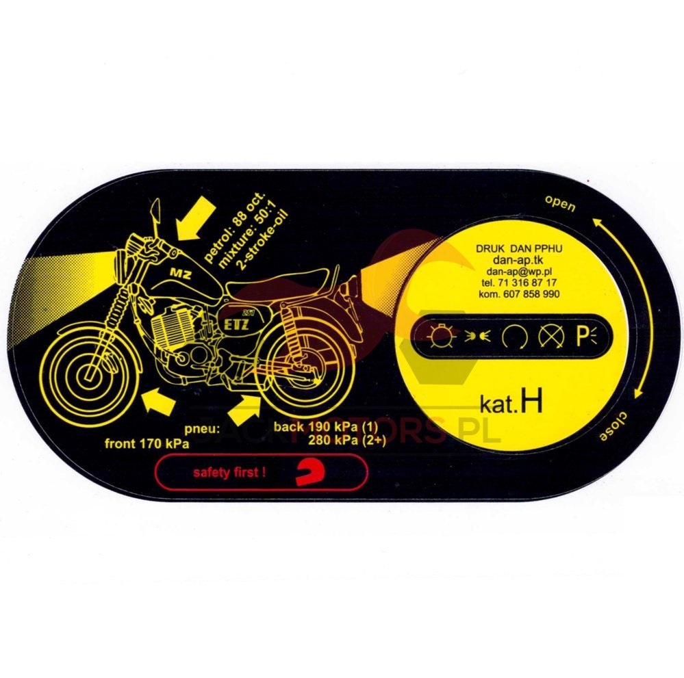 Naklejka zbiornika paliwa półki zegarów MZ ETZ