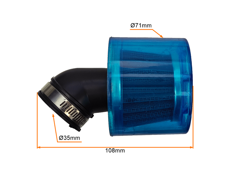 Filtr powietrza stożek chrom 35mm łamany z osłoną