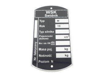 Tabliczka znamionowa ramy wsk 125 m świdnik