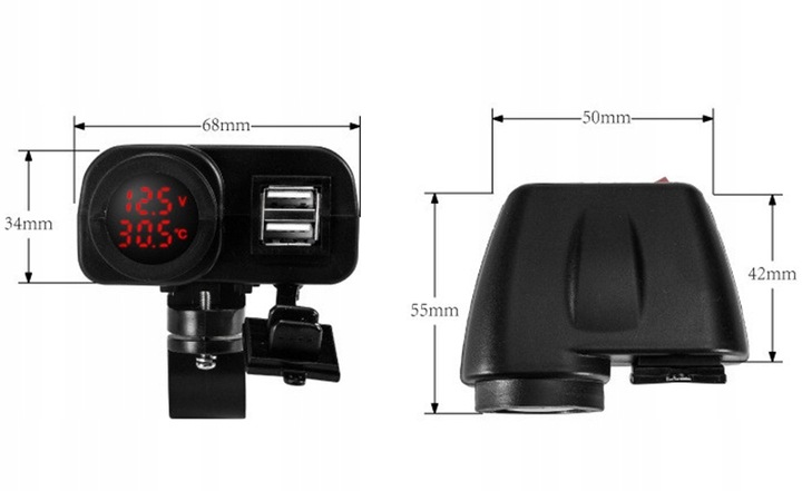 Motocyklowe gniazdo ładowarka 2xUSB 4,2A termometr