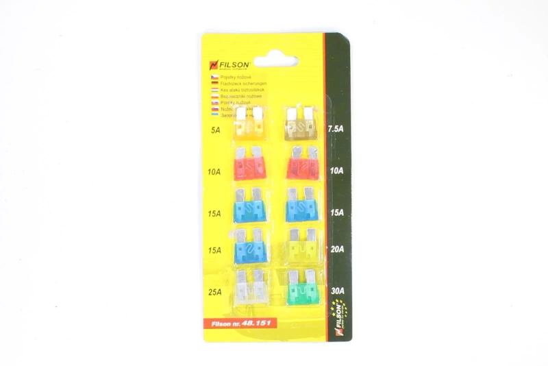 Bezpieczniki płytkowe 5A 7,5A 10A 15A 20A 25A 30A 10 sztuk