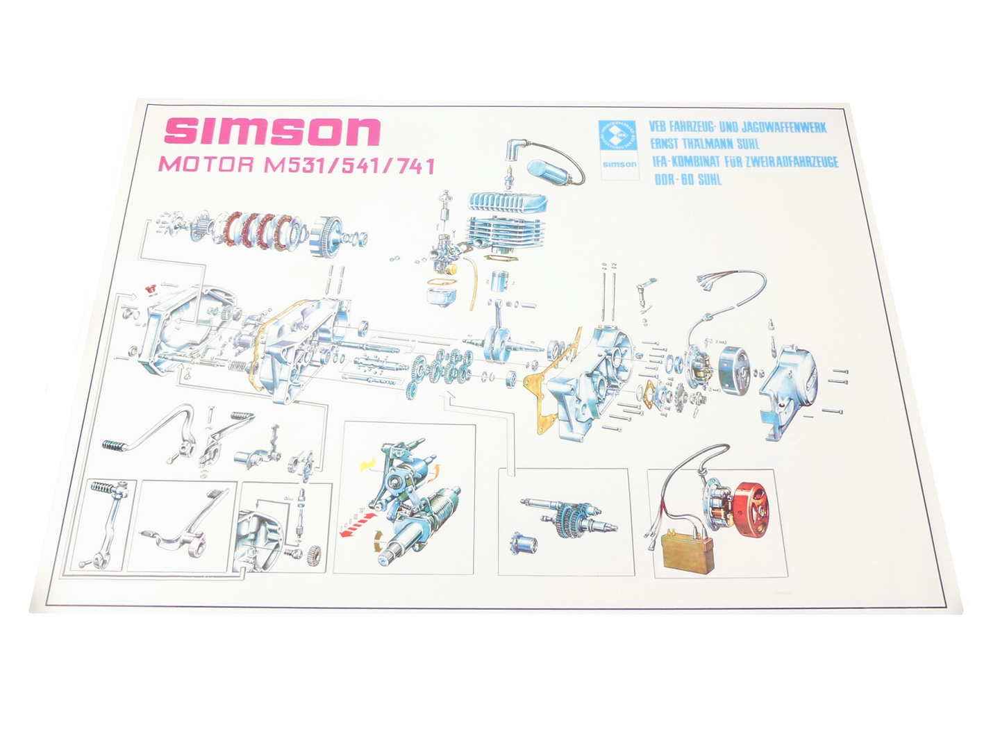 Plakat schemat całego silnika simson s51 sr50 s53