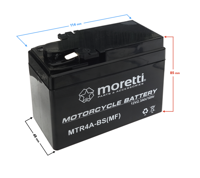 Akumulator Moretti AGM 12V 2.3 Ah MTR4A-BS Derbi Honda SFX SH SJ SXR SZX 50