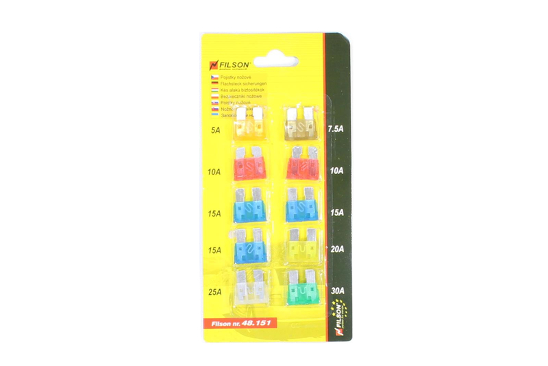 Bezpieczniki płytkowe 5A 7,5A 10A 15A 20A 25A 30A 10 sztuk