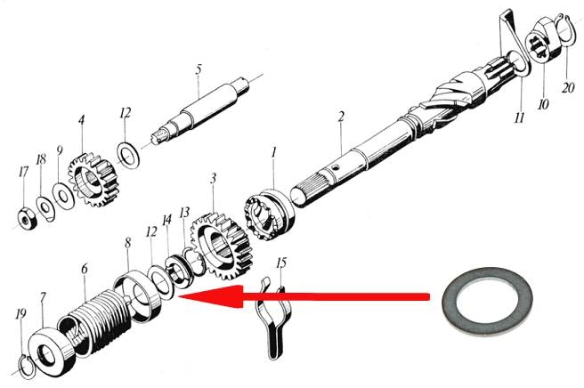 Podkładka dystansowa wałka kopniaka Romet Komar Motorynka