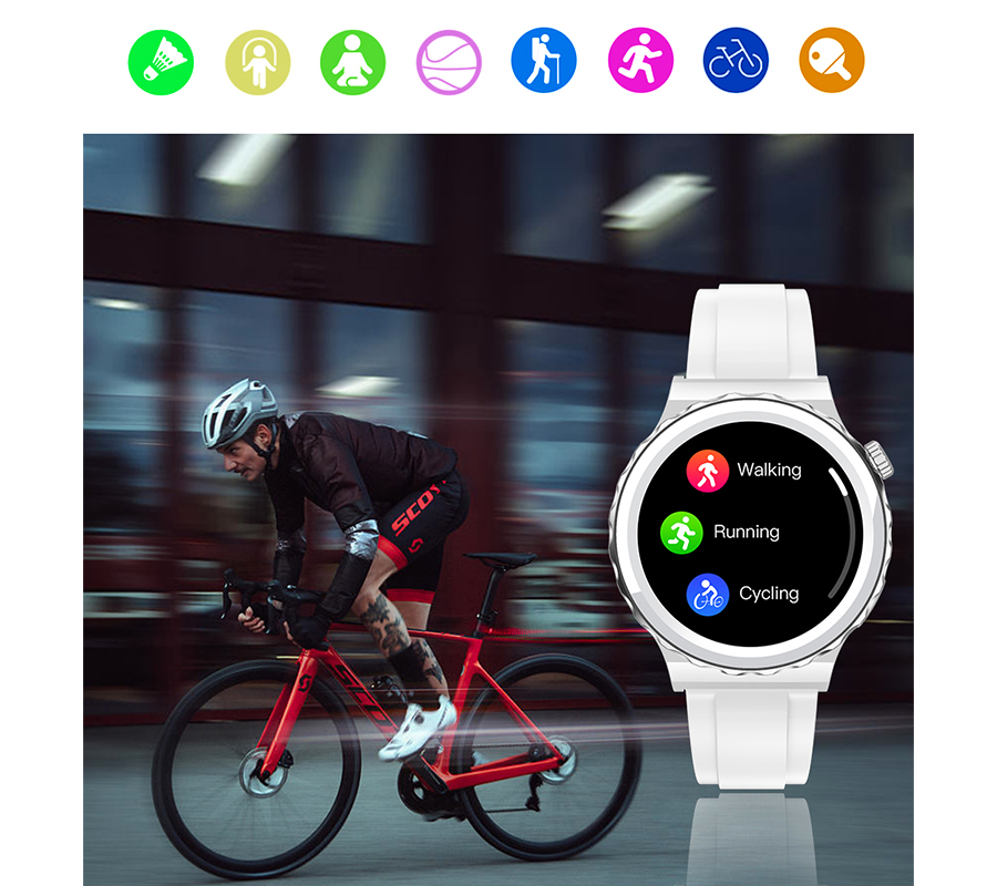 Smartwatch zegarek Rubicon biały skórzany pasek