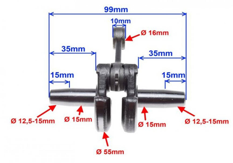 Wał korbowy pocket bike mini cross atv sworzeń 12m