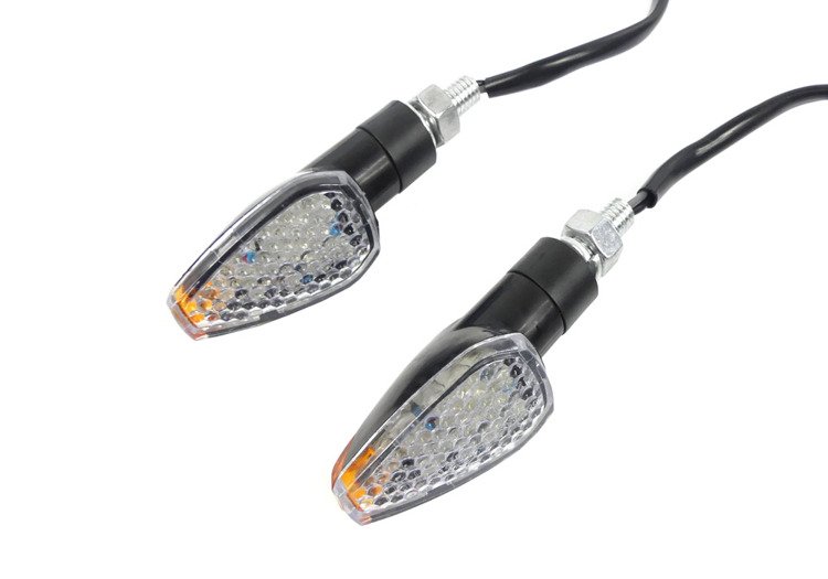 Kierunkowskazy Led mini strzałki 12V białe szkło homologacja E50 komplet