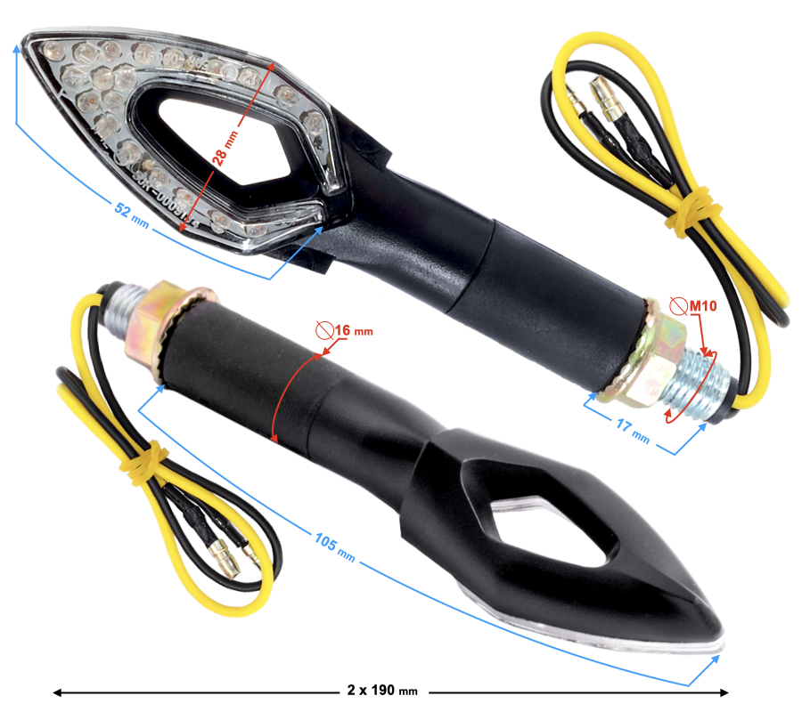 Kierunkowskazy uniwersalne MRT-083 ledowe (20 diod) czarne (E- mark)