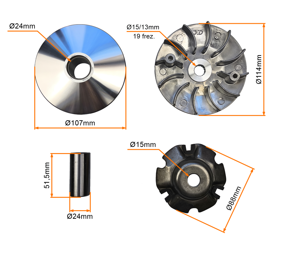 Wariator - sprzęgło przód z tarczą zewnętrzną 11g kpl GY6 4T 125 150cc