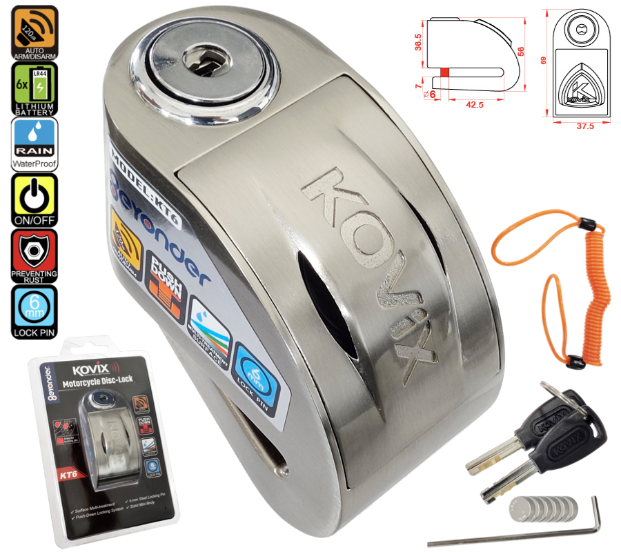 Blokada tarczy hamulcowej z alarmem o natężeniu 120dB KOVIX KT6 metaliczna