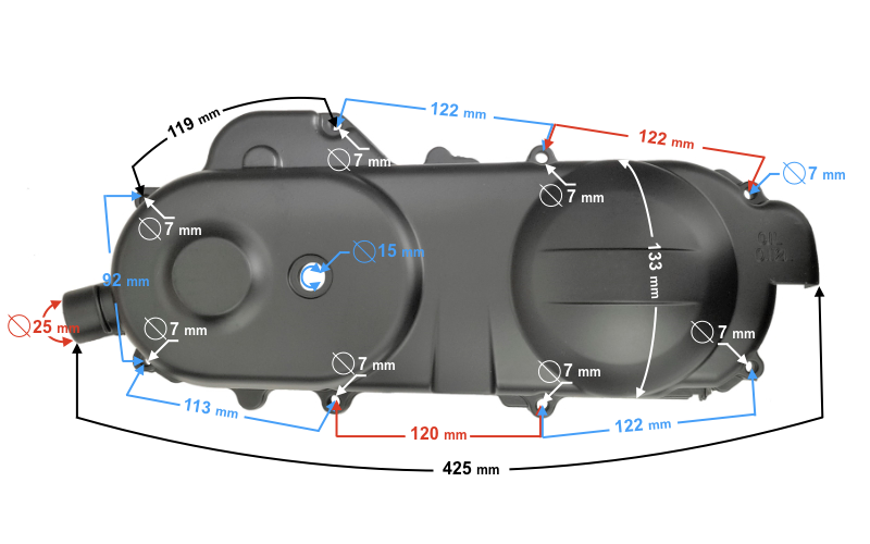 Pokrywa silnika napędu skuter GY6 4T 400mm 10cali
