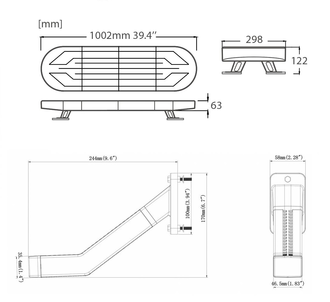 Belka Ostrzegawcza 48LED 60W 1002x286 R10 R65 Pomoc Drogowa + gratis lampy narożne obrysowe prawa lewa