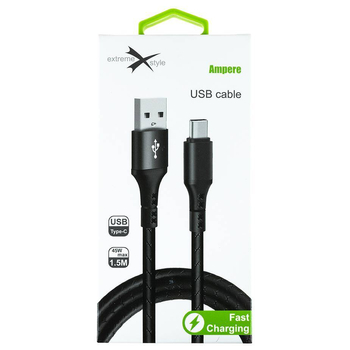 Wzmocniony kabel Ampere USB - USB typ-C - eXtremestyle - 1.5 m - czarny
