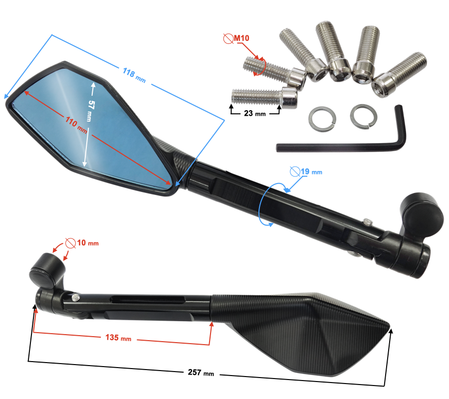 Lusterka regulowane motocyklowe uniwersalne