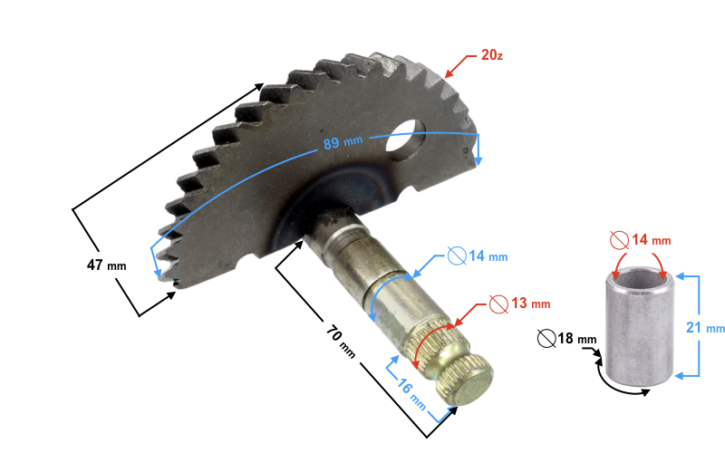 Wałek rozrusznika nożnego półksiężyc Firefox 64mm