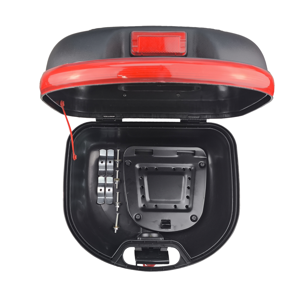 Kufer centralny bagażnikowy z odblaskiem kluczyki 43x38,5x28cm skuter