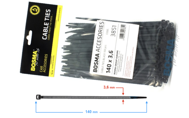 Opaska zaciskowa BOSMA 3,6*140 mm czarne 100 sztuk