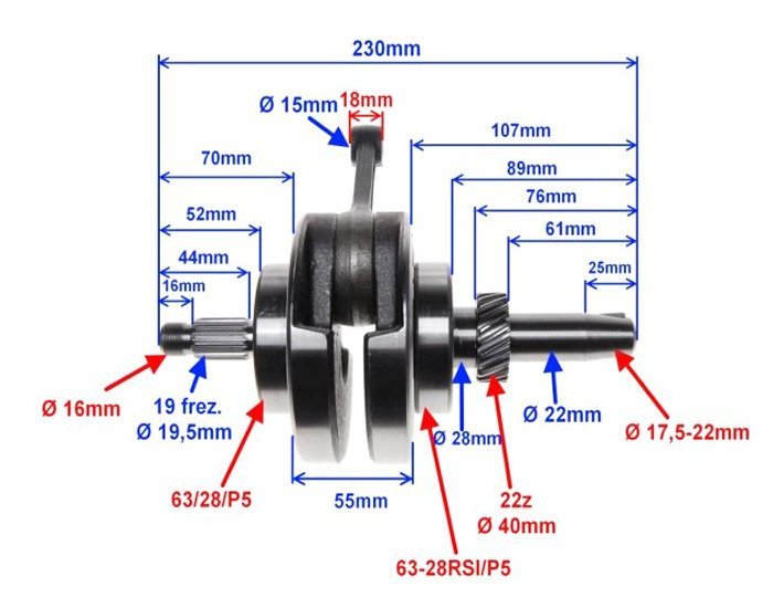 Wał korbowy atv quad 200 eagle lyda mikilon 63mm