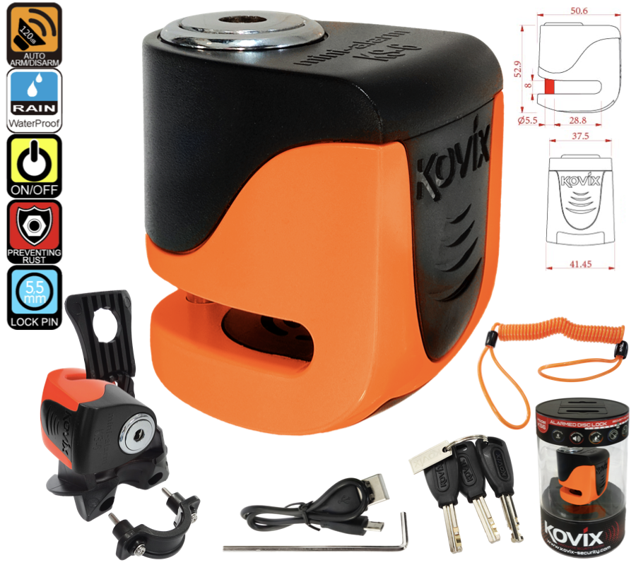 Blokada tarczy hamulcowej z alarmem KOVIX KS6 Pomarańczowa