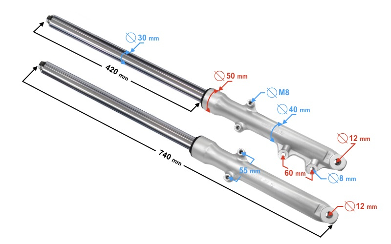 Amortyzatory przednie lagi do Barton Fighter Sprint srebrne