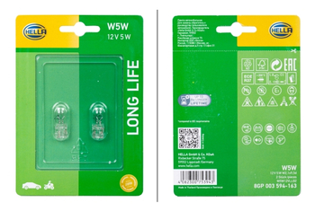 Żarówka całoszklana 12V W5W W2.1x9.5 Hella blister 2 sztuki