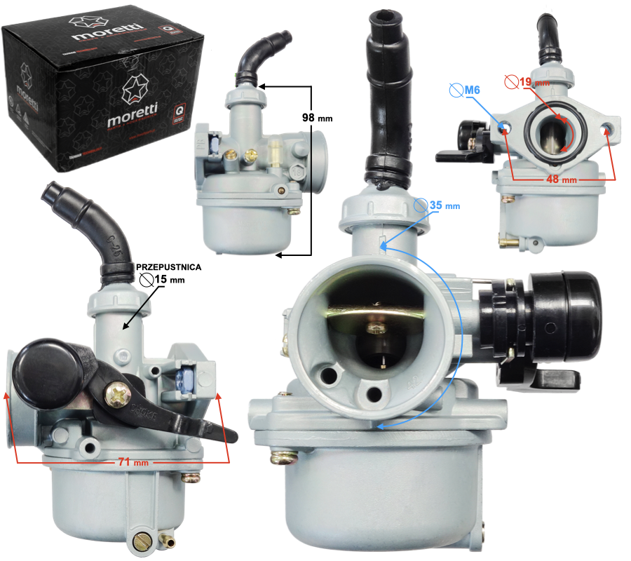 Gaźnik Moretti 50cc 4T na dźwignię Barton Fighter Sprint Romet Zetka Router