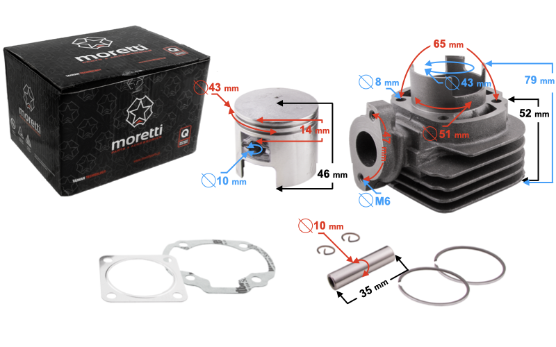 Cylinder Moretti do skutera 2T 60cc Suzuki Katana