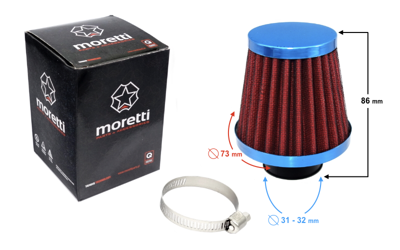 Filtr powietrza stożkowy niebiesko-czerwony 31 mm