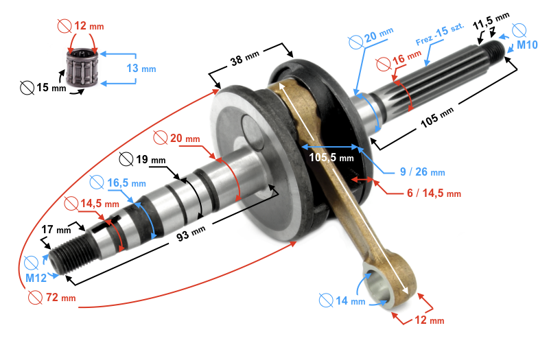 Wał korbowy do skutera Barton Hurricane 50cc 2T Keeway Cpi Junak Romet 