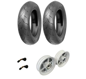 Zestaw felga przód 2.5x12 tył 3.5x12 opona przód 100/90-12 tył 120/80-12 wentyle supermoto Kayo MRF