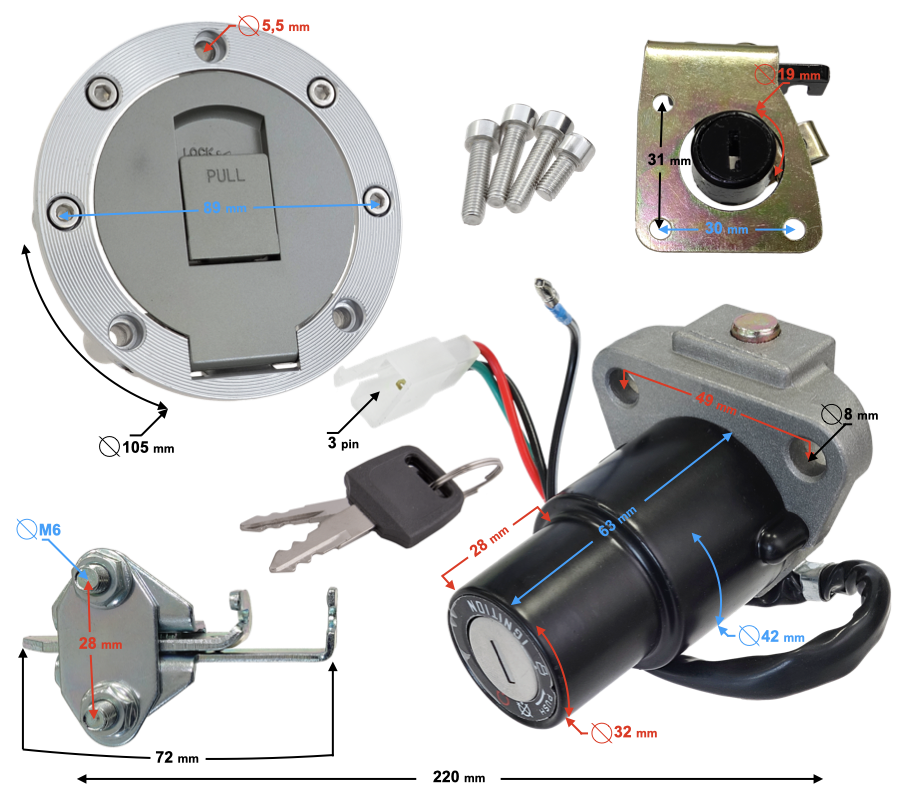 Stacyjka zamek komplet do motoroweru Barton Pro 50