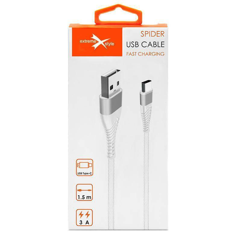 Wzmocniony kabel Spider USB/ USB typ-C 1.5m biały