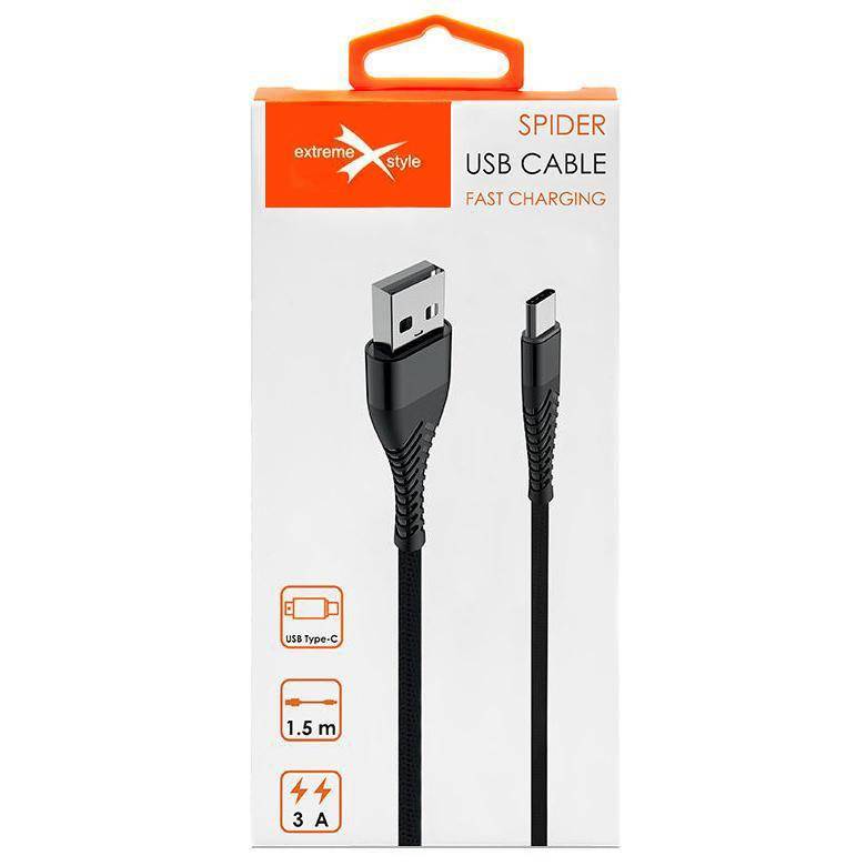 Wzmocniony kabel Spider USB/ USB typ-C 1.5m czarny
