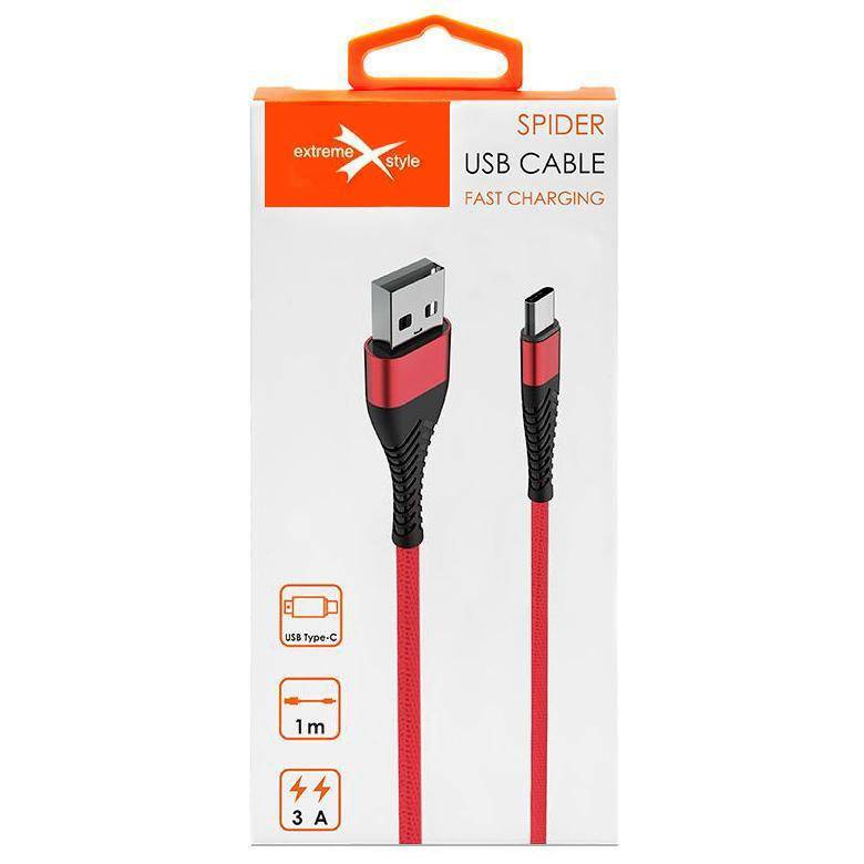 Wzmocniony kabel Spider USB/ USB typ-C 1m czerwony