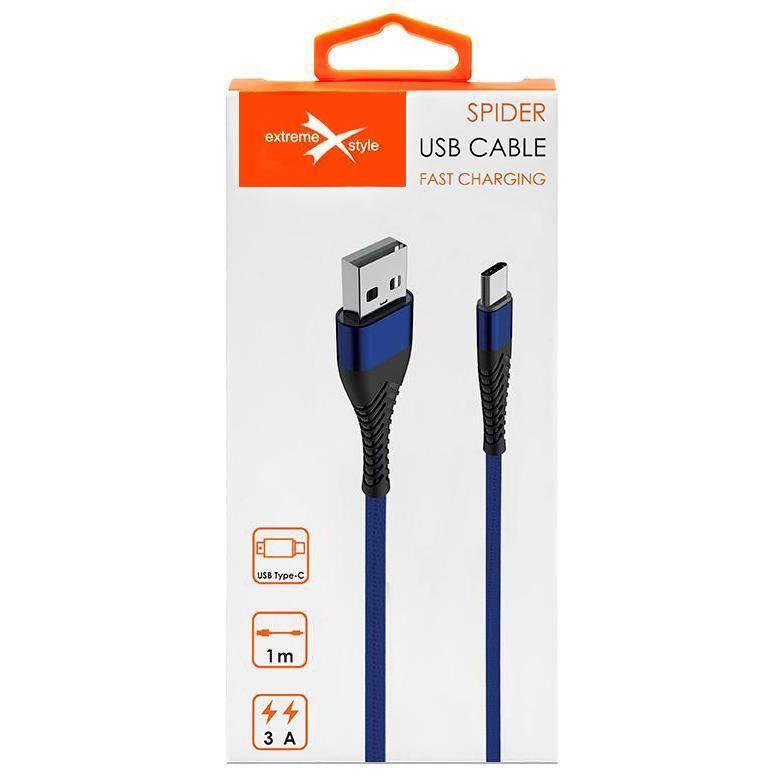 Wzmocniony kabel Spider USB typ-C 1m niebieski